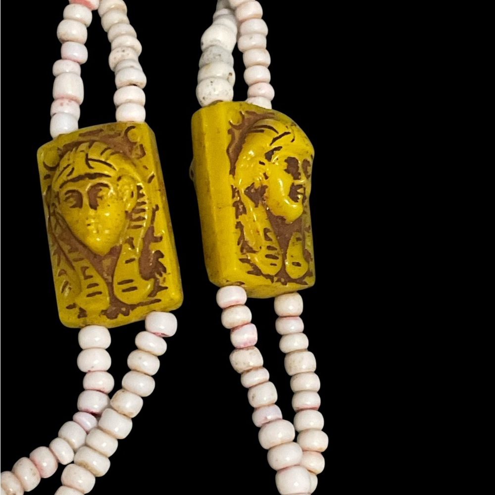 Antique NEIGER BROS Czech Glass Yellow White Egyptian Revival 1920's Necklace - Picture 8 of 11